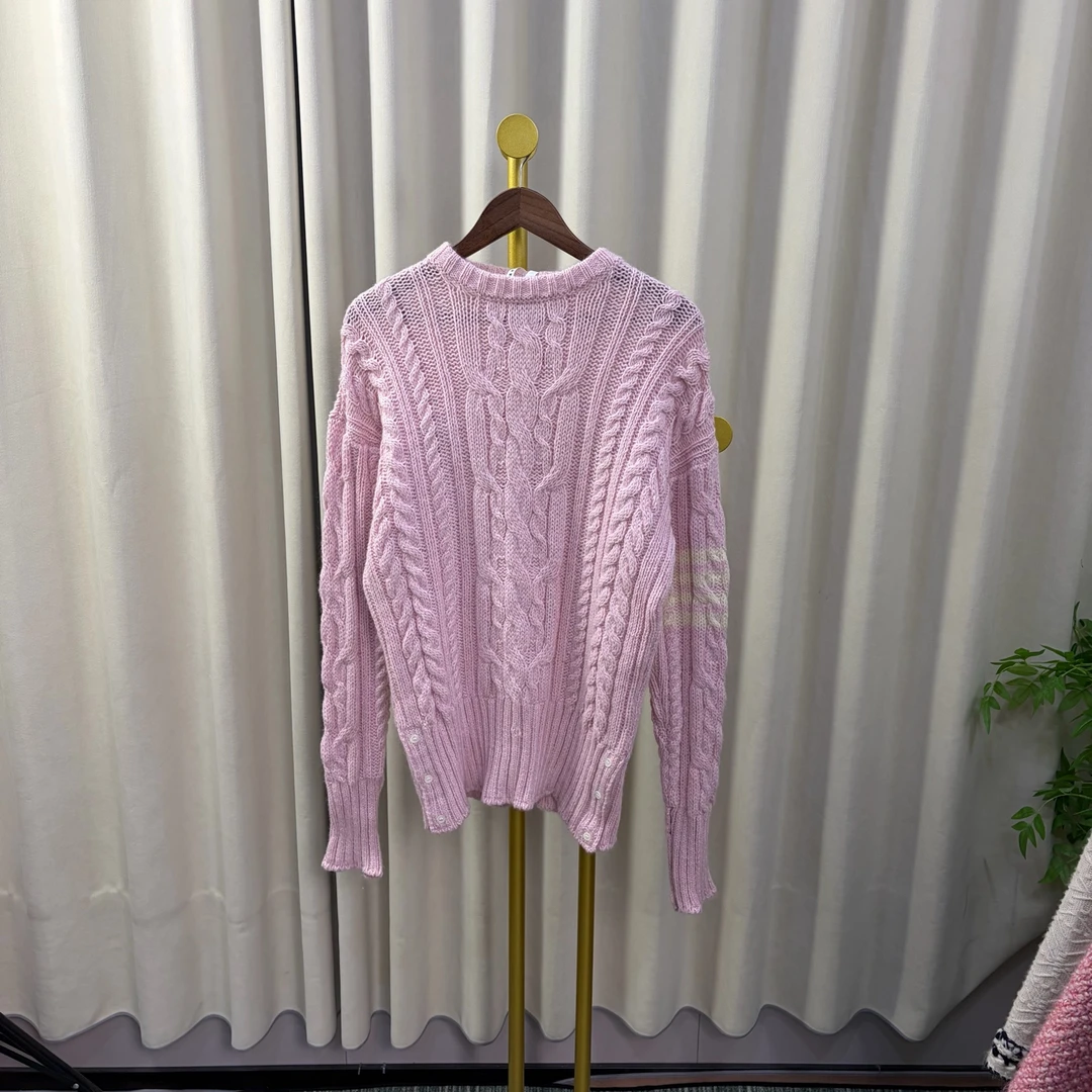 99新 THOMBROWNE 粉色袖口彩条毛衣 3码/99新