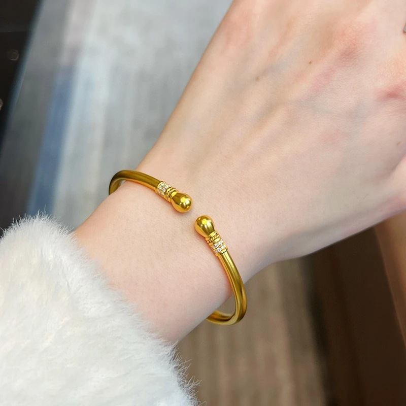 合金手镯 新中式金色锆石开口手镯时尚百搭设计气质手环轻奢手饰