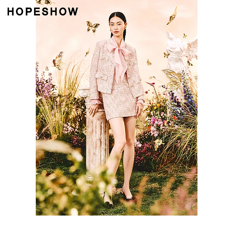 红袖春季2024新款女装 香风A字粗花呢短裙89124011501