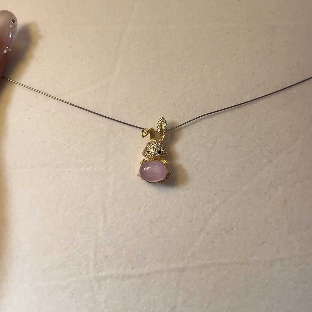 吊坠银S925镶嵌锂辉石小兔子找太阳紫锂辉吊坠