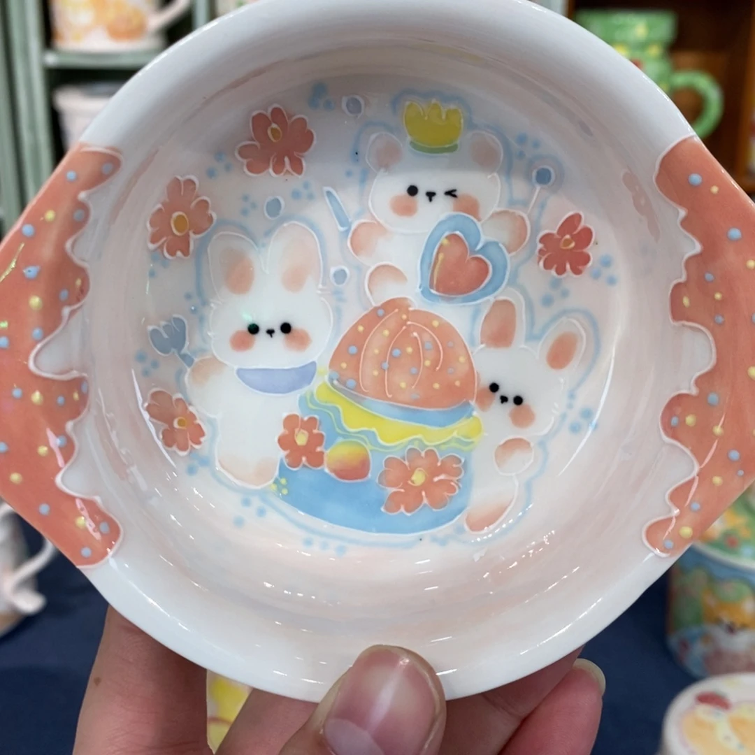 瓷片草莓兔熊米饭碗