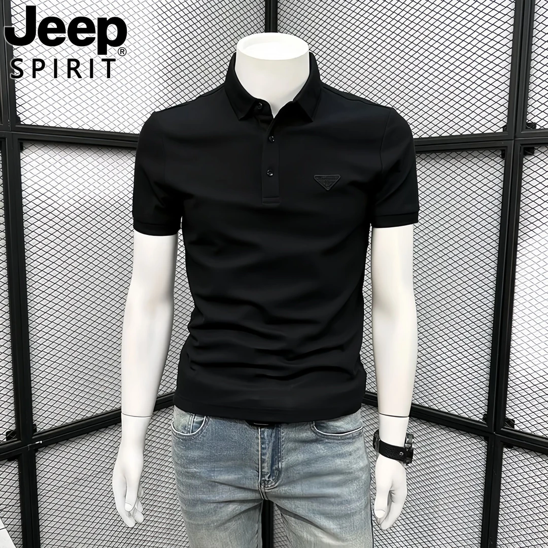 JEEP吉普夏季新款翻领短袖polo衫男纯色三角标净色衣美式休闲半袖