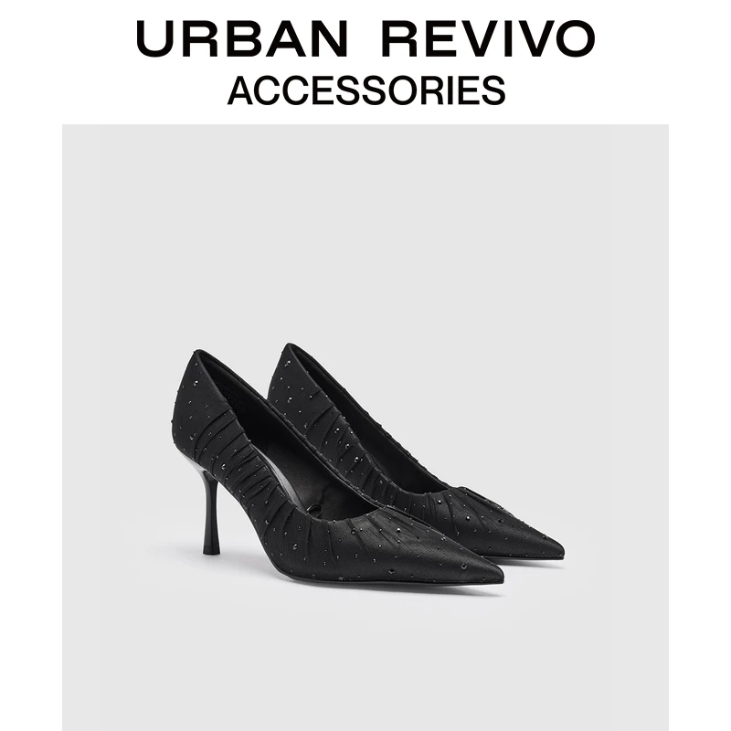 URBAN REVIVO2025秋季新款女士烫钻尖头细高跟单鞋UAWS50125#