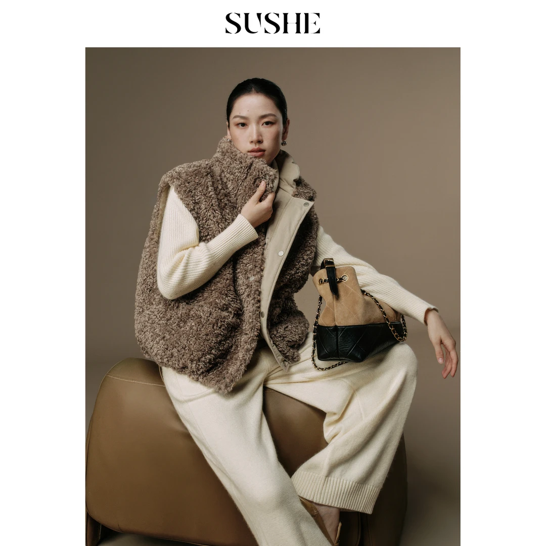 束皙SUSHE 煦暖 休闲户外 摇粒绒可拆卸立领两穿90白鸭绒羽绒马甲
