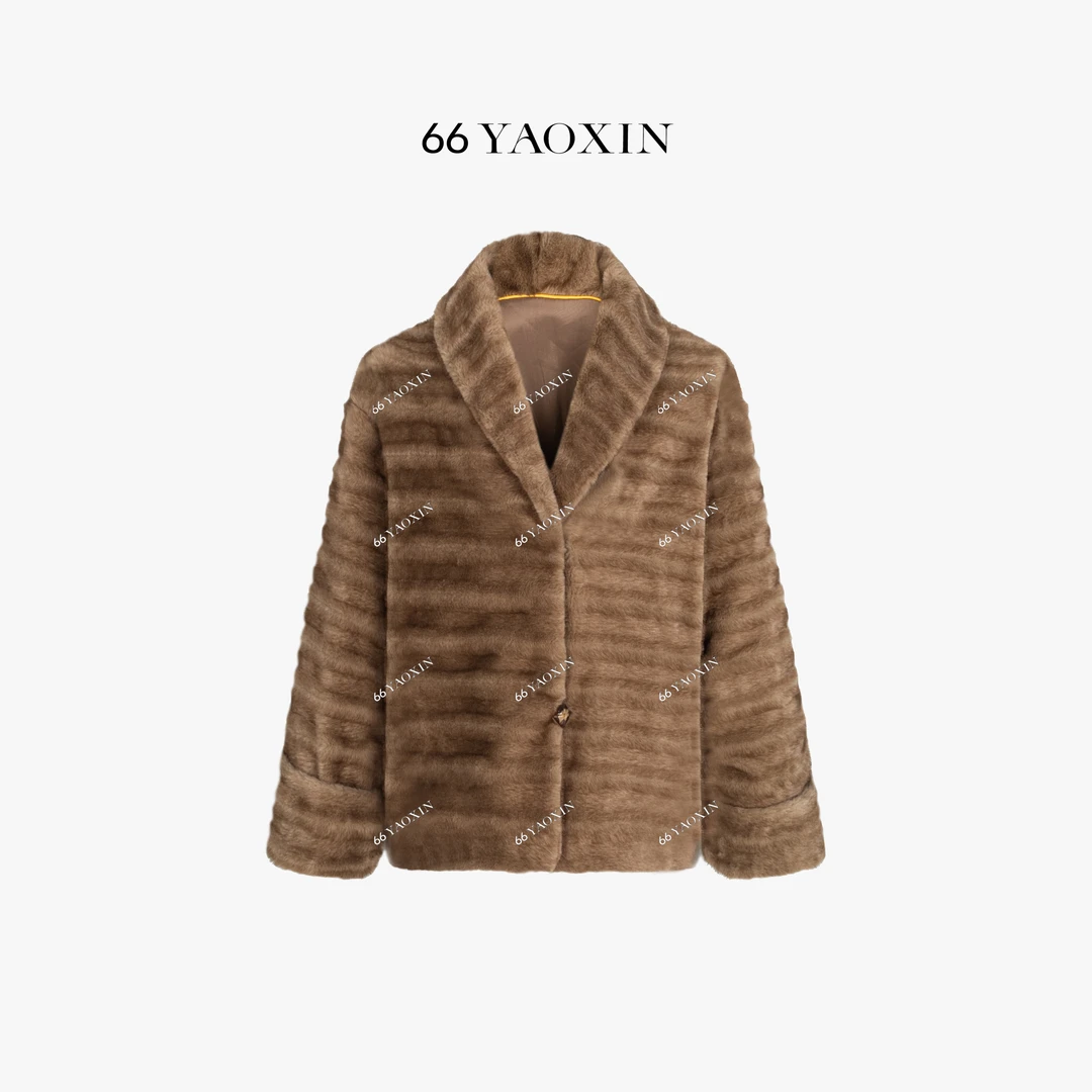 66YAOXIN | 雾棕丝绒 | 青果领挽袖环保外套休闲时尚高级色外套