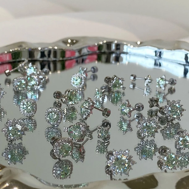 钛钢锆石耳饰 爆闪夏日薄荷绿锆石耳钉合集钛钢耳钉耳钉