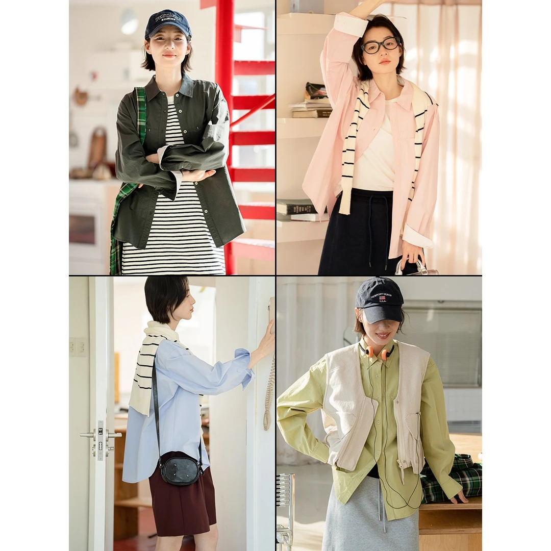 鹿与飞鸟超推荐五色翻领气质休闲百搭衬衫5739