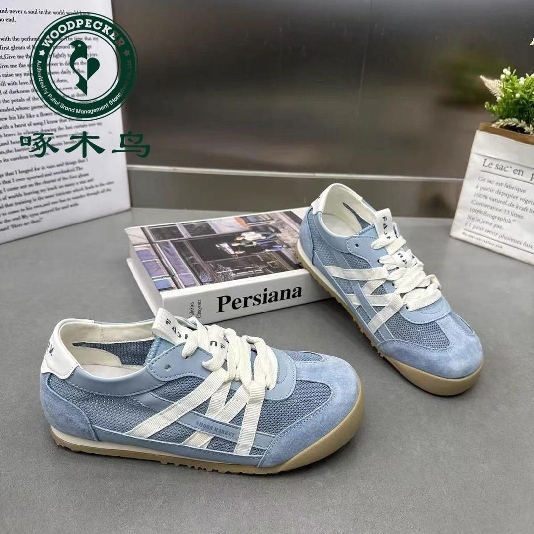 啄木鸟品牌网面透气德训鞋女2025夏季新款复古软底软面阿甘鞋ZZ
