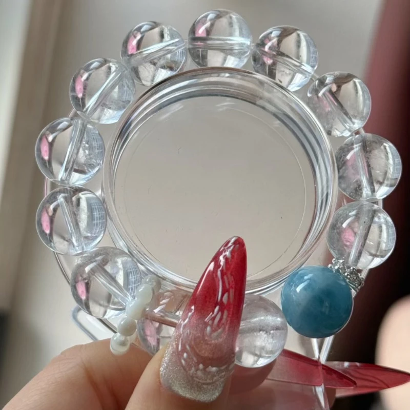 【白月光】天然白水晶海蓝宝手链男女情侣手串净化消除石