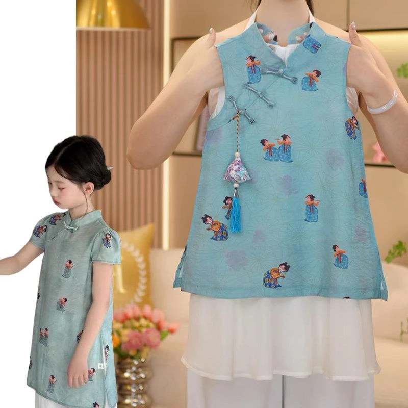 绝美汉服女童旗袍裙夏季2025新款背心裙儿童新中式国风盘扣连衣裙