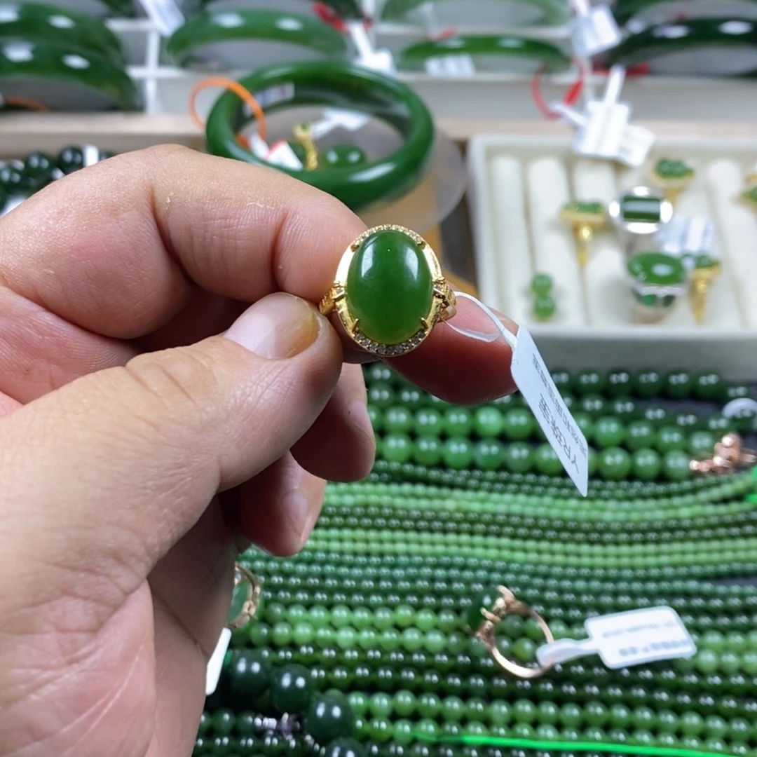 和田玉（碧玉）戒指银S925镶嵌D**s