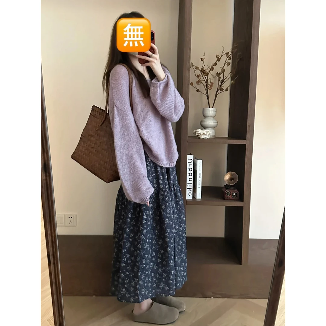 法式茶歇氛围感2025一整套温柔高级感毛衣碎花半身裙两件套装秋冬