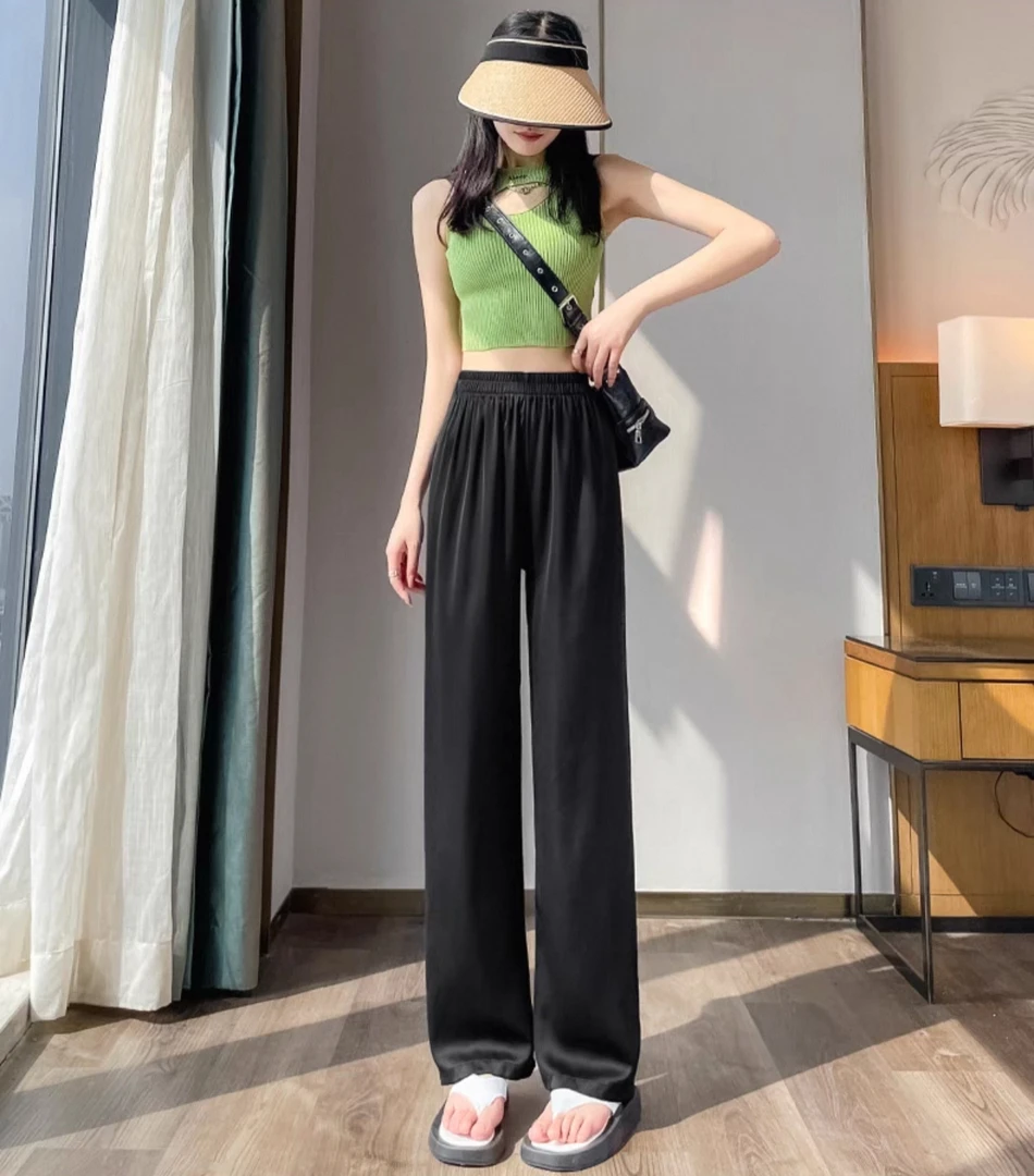 25年春夏季新款三醋酸阔腿裤洋气高腰窄版拖地裤休闲裤网红爆款裤