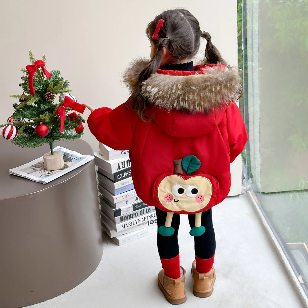 女童外套2025冬季新款洋气苹果真婴儿兰考棉爱祖儿棉衣