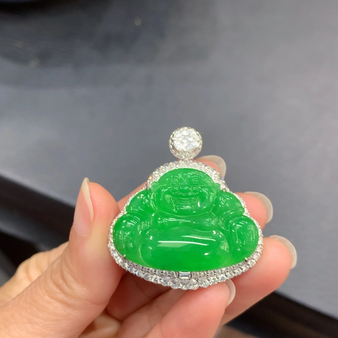 吊坠(不含链)18K金镶嵌翡翠