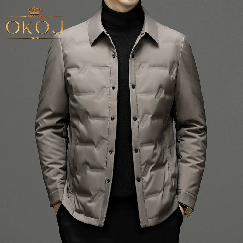 OKOJ商务休闲羽绒服男外套翻领轻薄防风保暖秋冬新款男士夹克衣