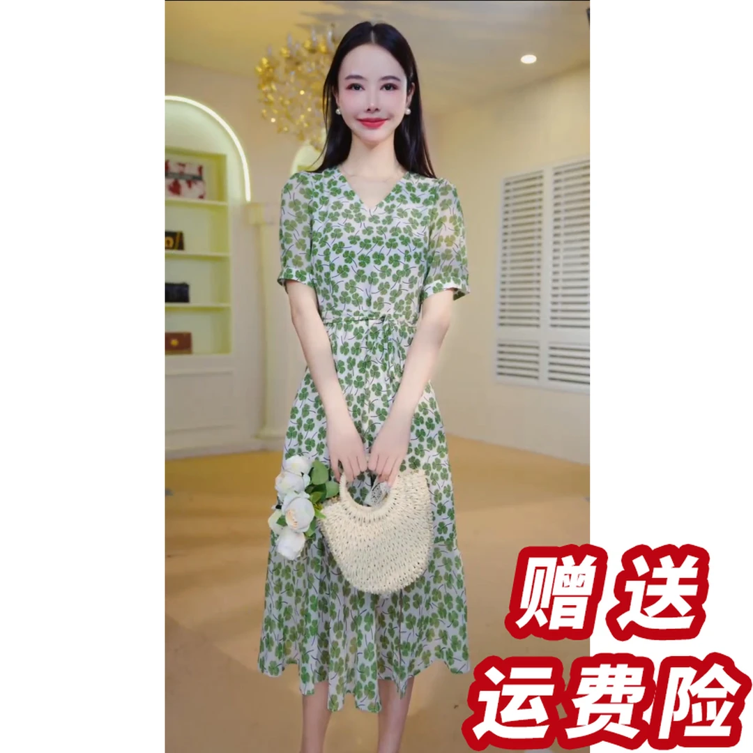 【赠送运费险】法式修身时尚气质碎花设计夏季茶歇连衣裙J47142