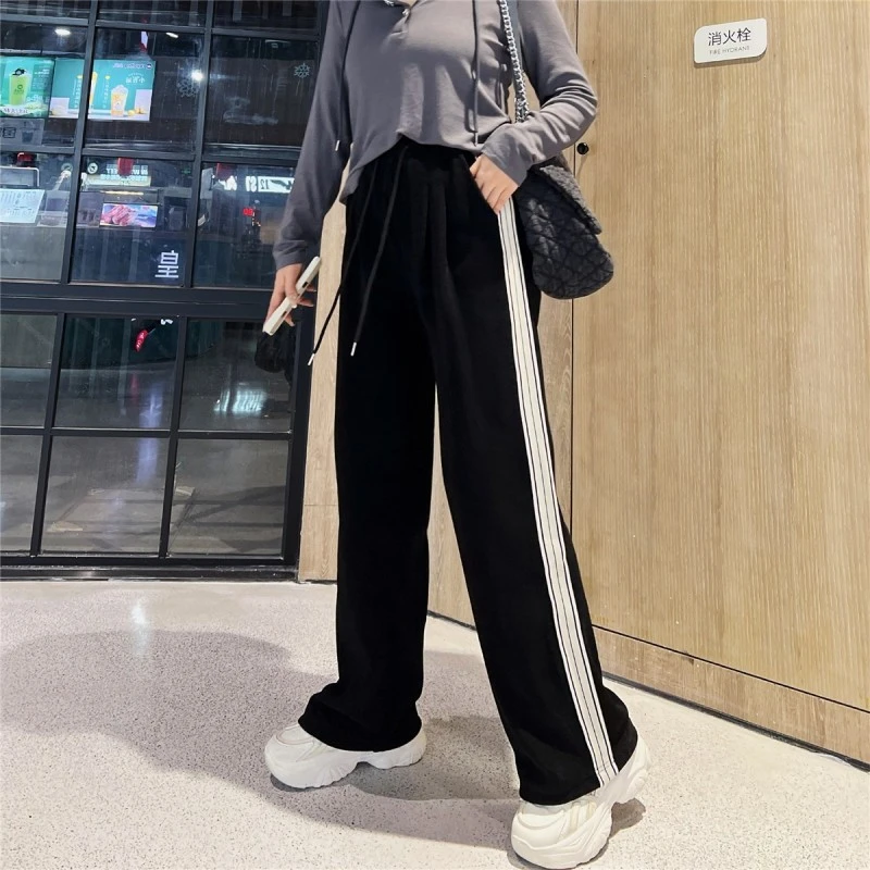 【特价FU利】胖mm显瘦加高腰侧条休闲阔腿裤长裤大码女装_MJ168QJ