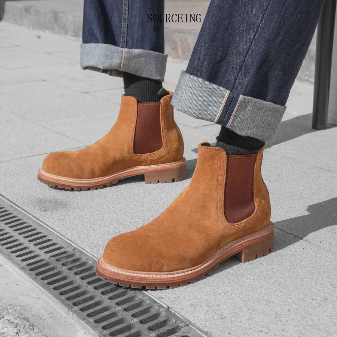 足履手创反绒系列圆头男鞋切尔西靴英伦风一脚蹬时尚短靴H2363-2