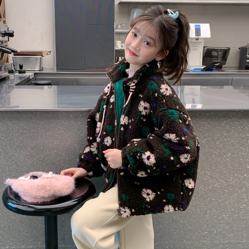 女童外套2025新款冬季儿童上衣洋气加厚女孩羊羔毛夹棉冬季大童装