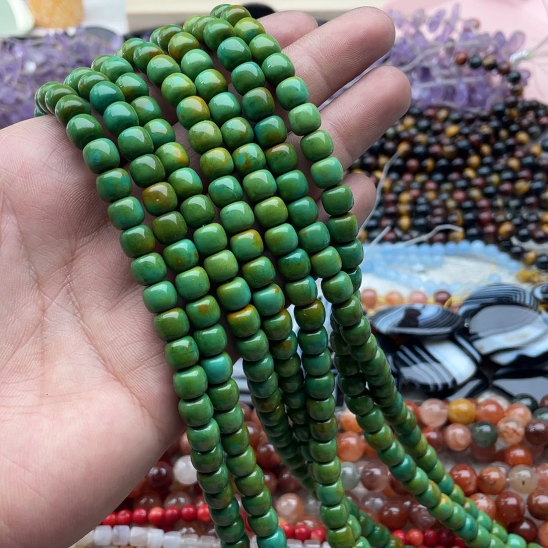 玛瑙/玉髓珠宝半成品未镶嵌一条装7*6mm菜籽绿松松老型珠