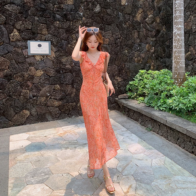 林关关 绝美海边度假风沙滩裙碎花裙连衣裙95151