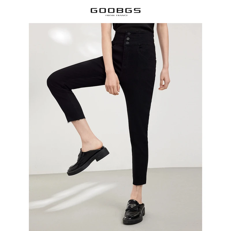 【籽言专享 】G2395791黑色修身显瘦牛仔裤