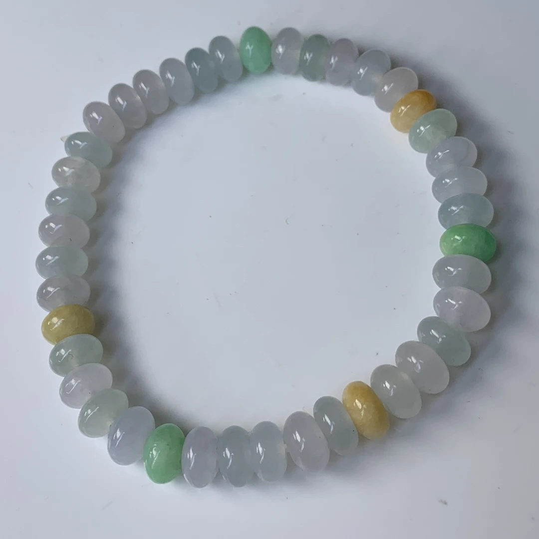 高端上等缅甸透光透绳马卡龙多宝双色算盘女生翡翠正品100%真翡翠