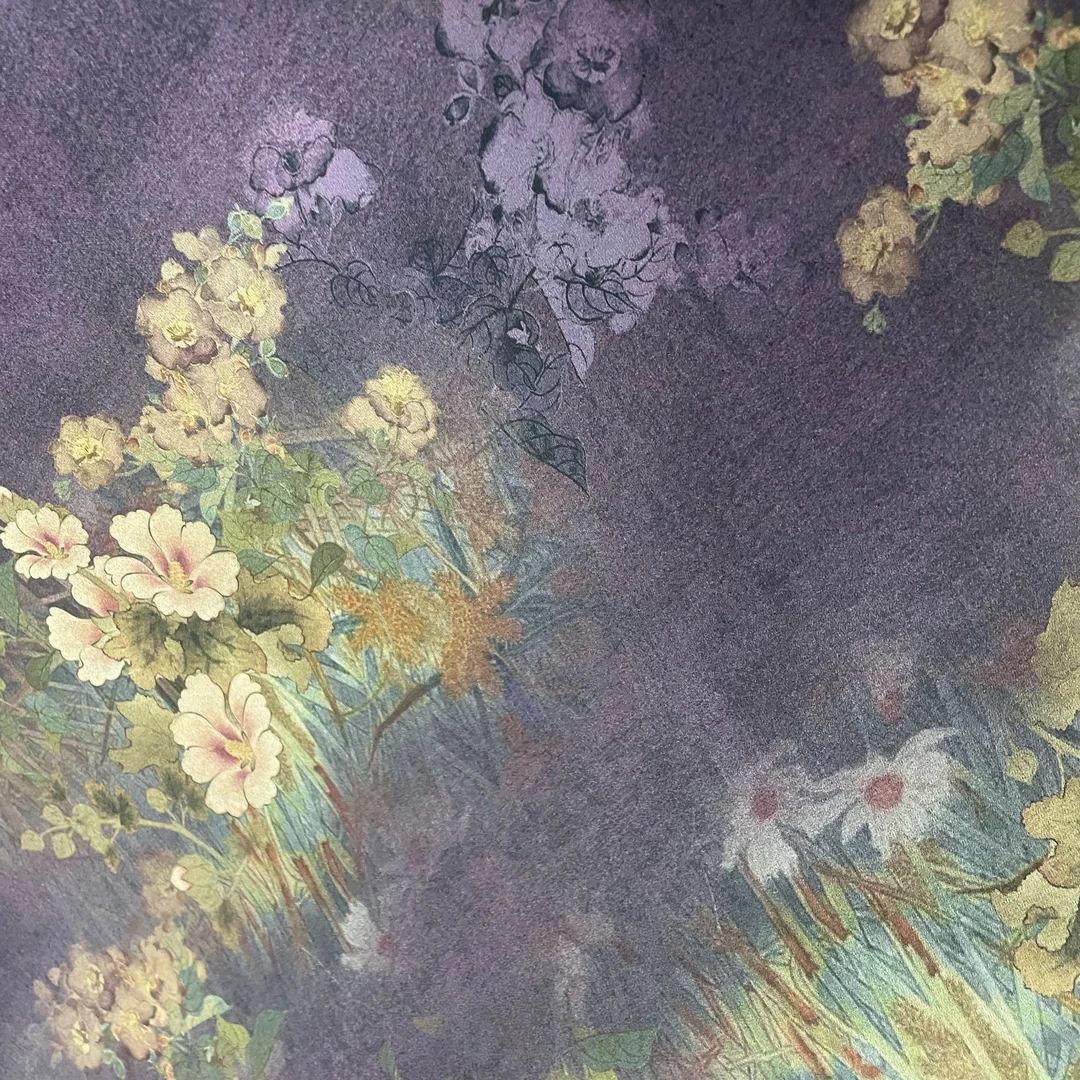 紫底小花缎面仿香云纱时装面料（不支持7天无理由）