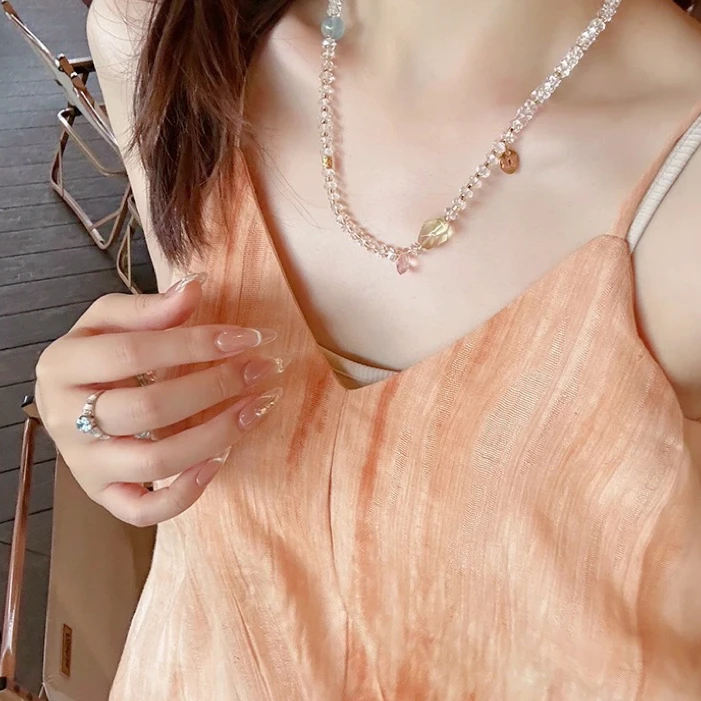 铜合金仿水晶项链 X0050 新中式项链夏季简约串珠手串时尚气质款