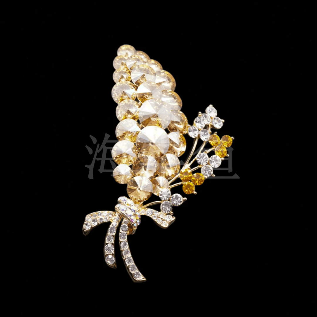 锌合金仿水晶胸针 时尚气质百搭【施】香槟麦穗胸针5179