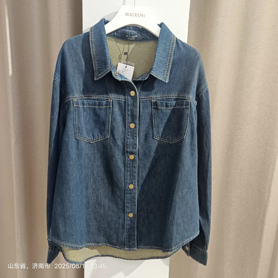 长袖牛仔女复古设计感秋冬宽松显瘦外搭上衣