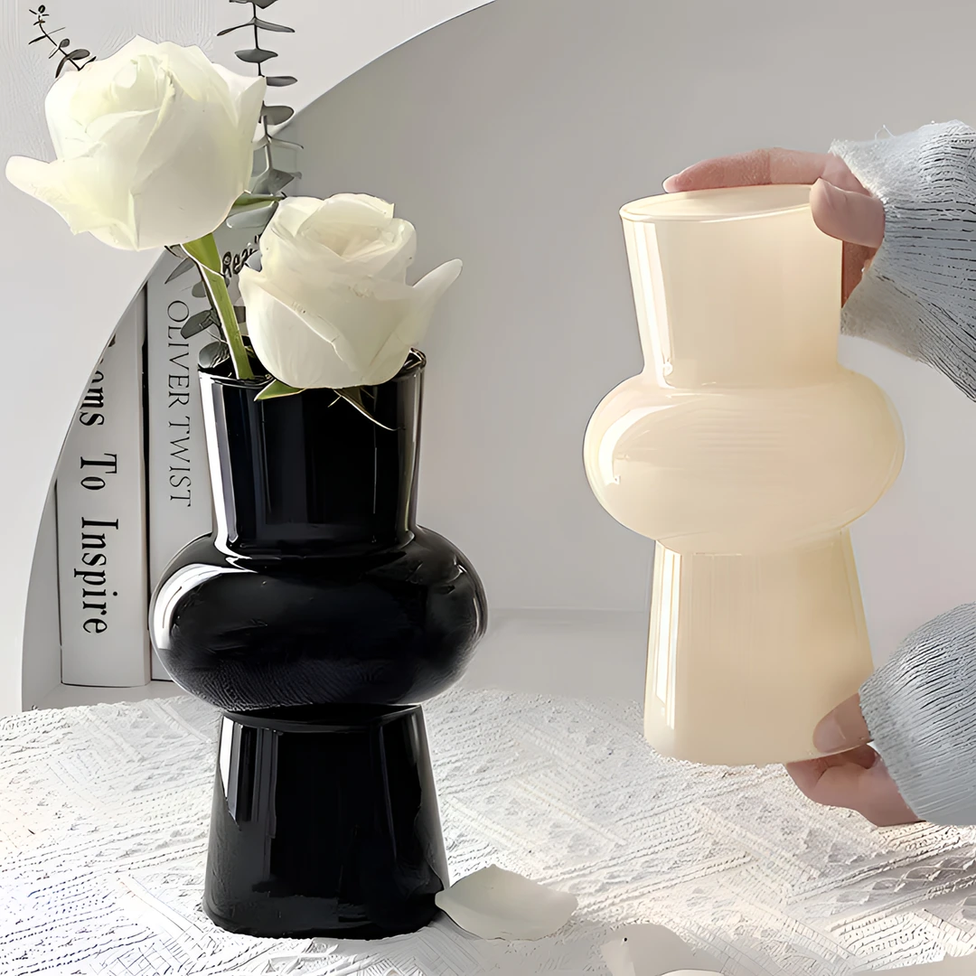 北欧简约芬顿厚实灯笼黑色玻璃花瓶摆件装饰品桌面水培郁金香鲜花
