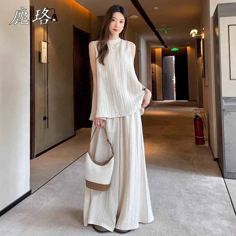 老钱风休闲运动套装女2025夏季韩版宽松无袖上衣时尚阔腿裤两件套