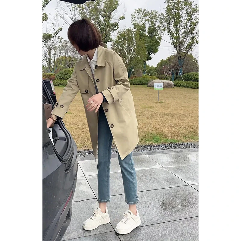 2025春装新款欧货时尚爆款小香风小个子中长款卡其色风衣外套女款