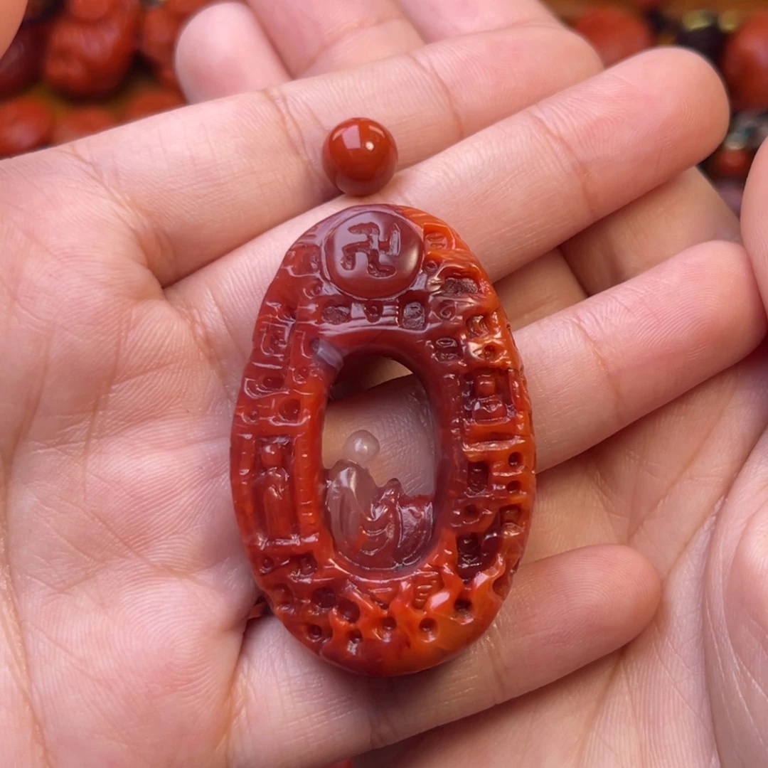 南红玛瑙未镶嵌川料瓦西牛血色悟道吊坠