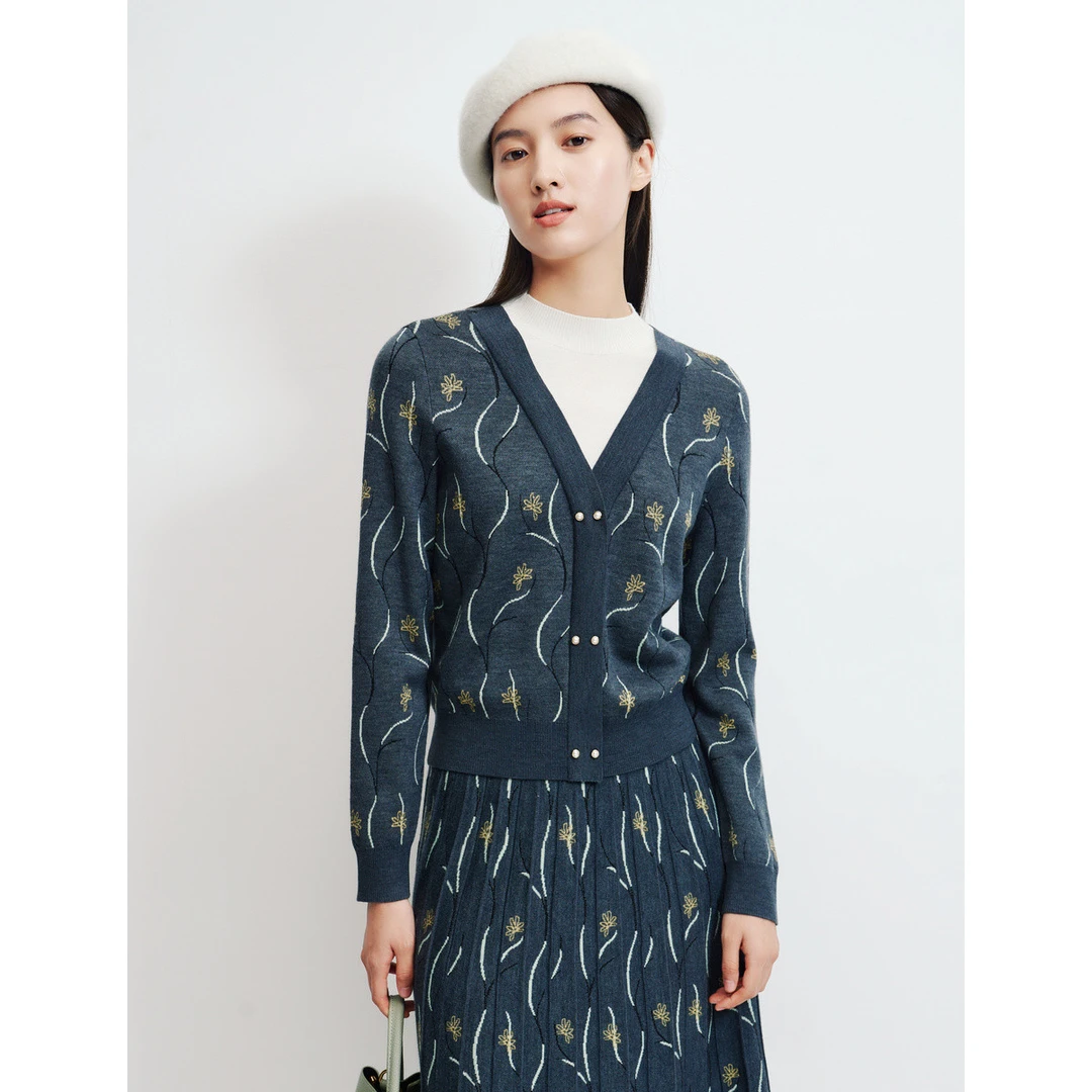 【CC专属】拼接花卉气质温柔针织衫女EZ02002X3 EZ02003C1