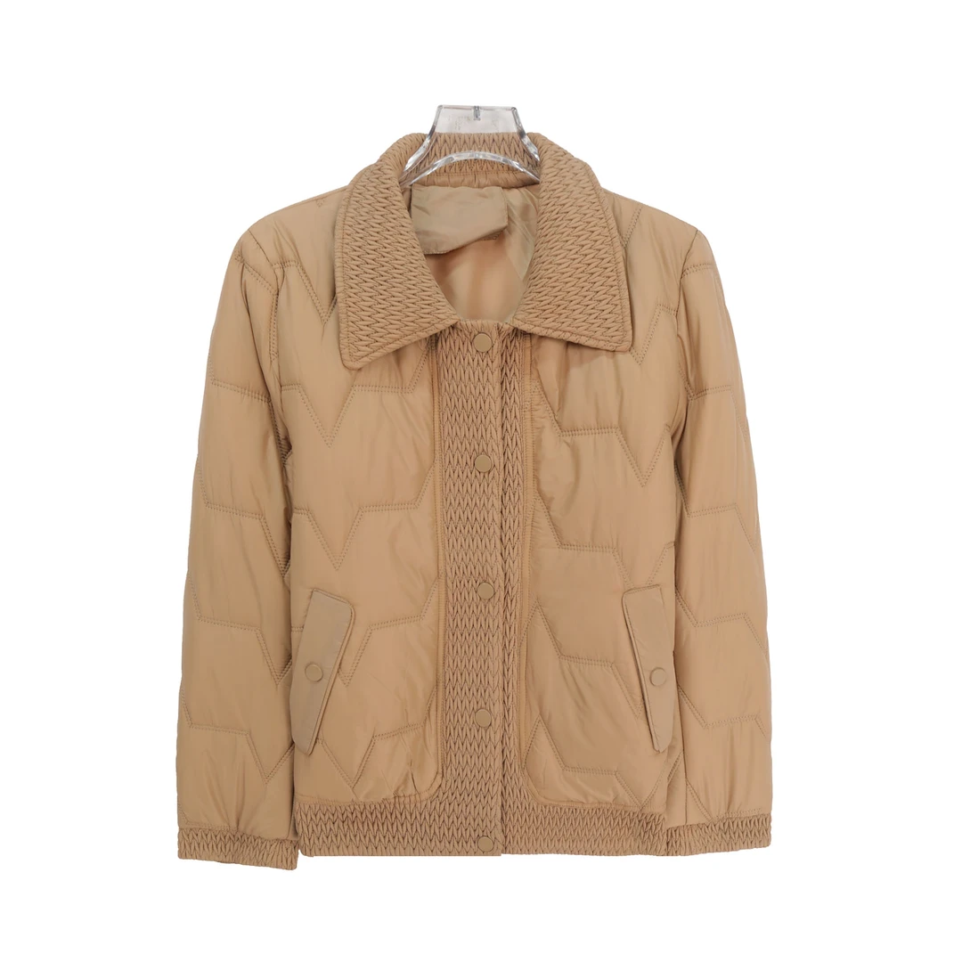 翻领简约纯色百搭休闲宽松压格加厚外套S5189