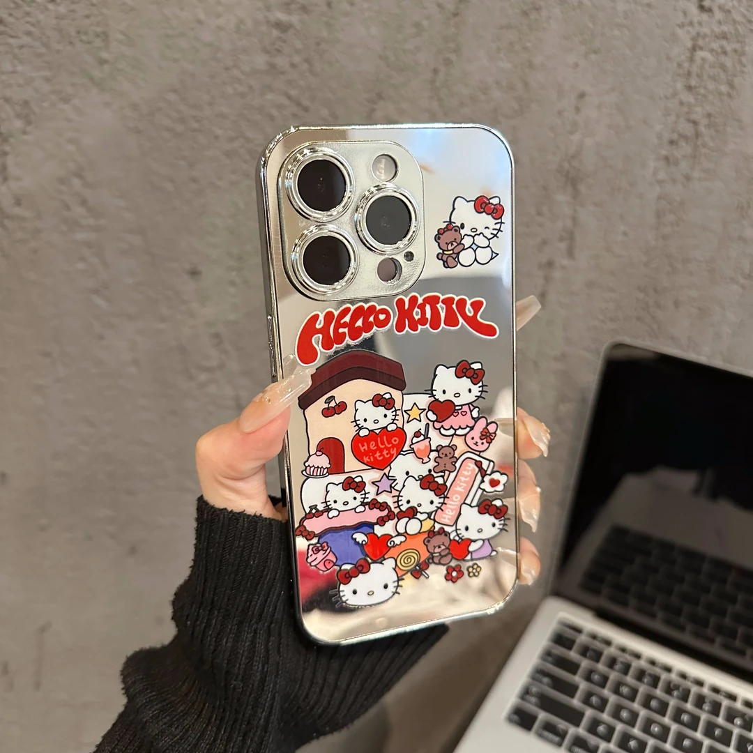 适用苹果16pro电镀镜面手机壳iPhone15防摔kitty堆堆屋华为mate60