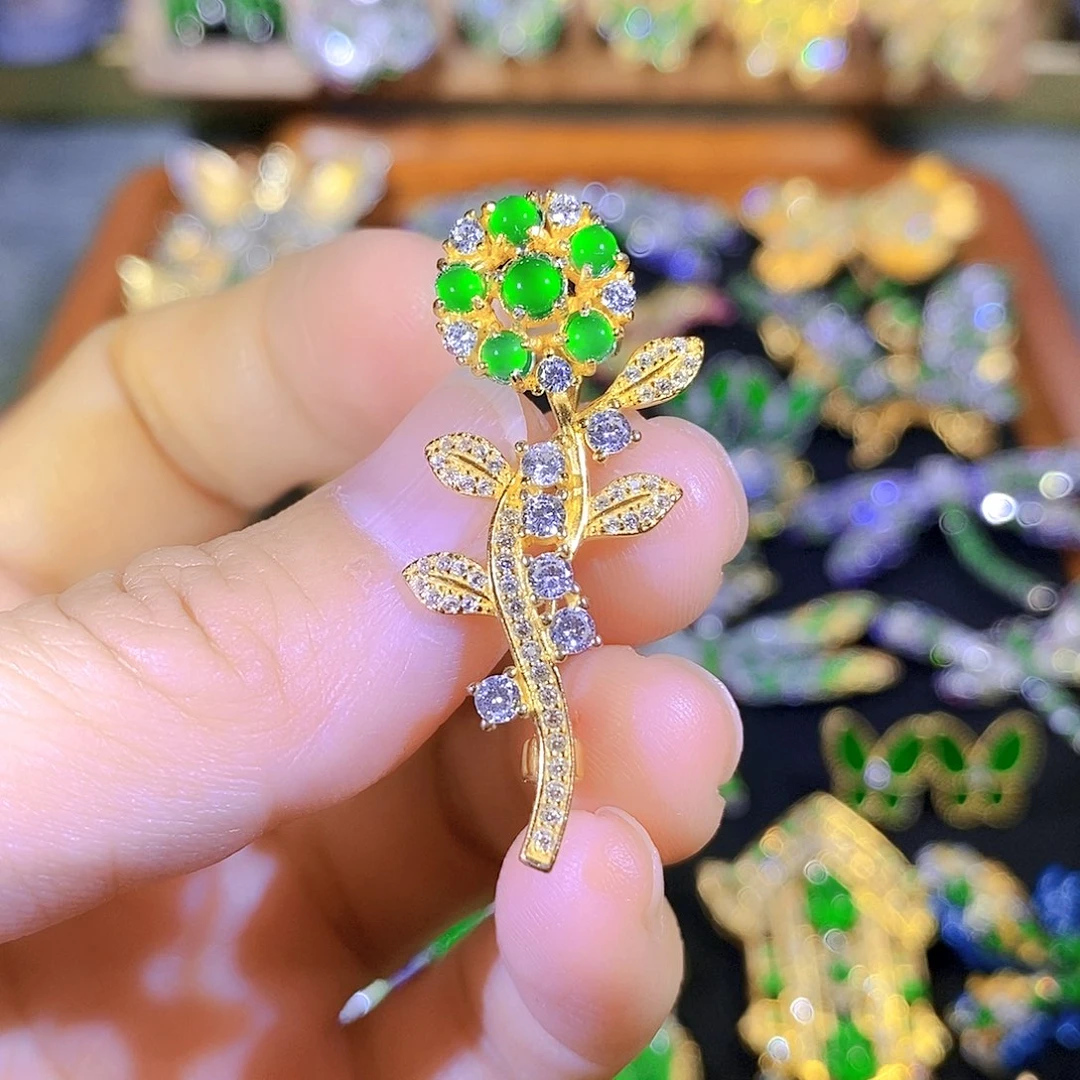 吊坠(不含链)银S925镶嵌翡翠