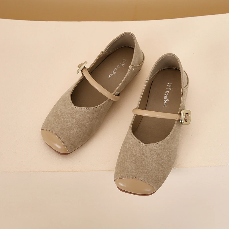 新款夏季方头软底透气单鞋女搭扣两穿平跟浅口休闲玛丽珍鞋