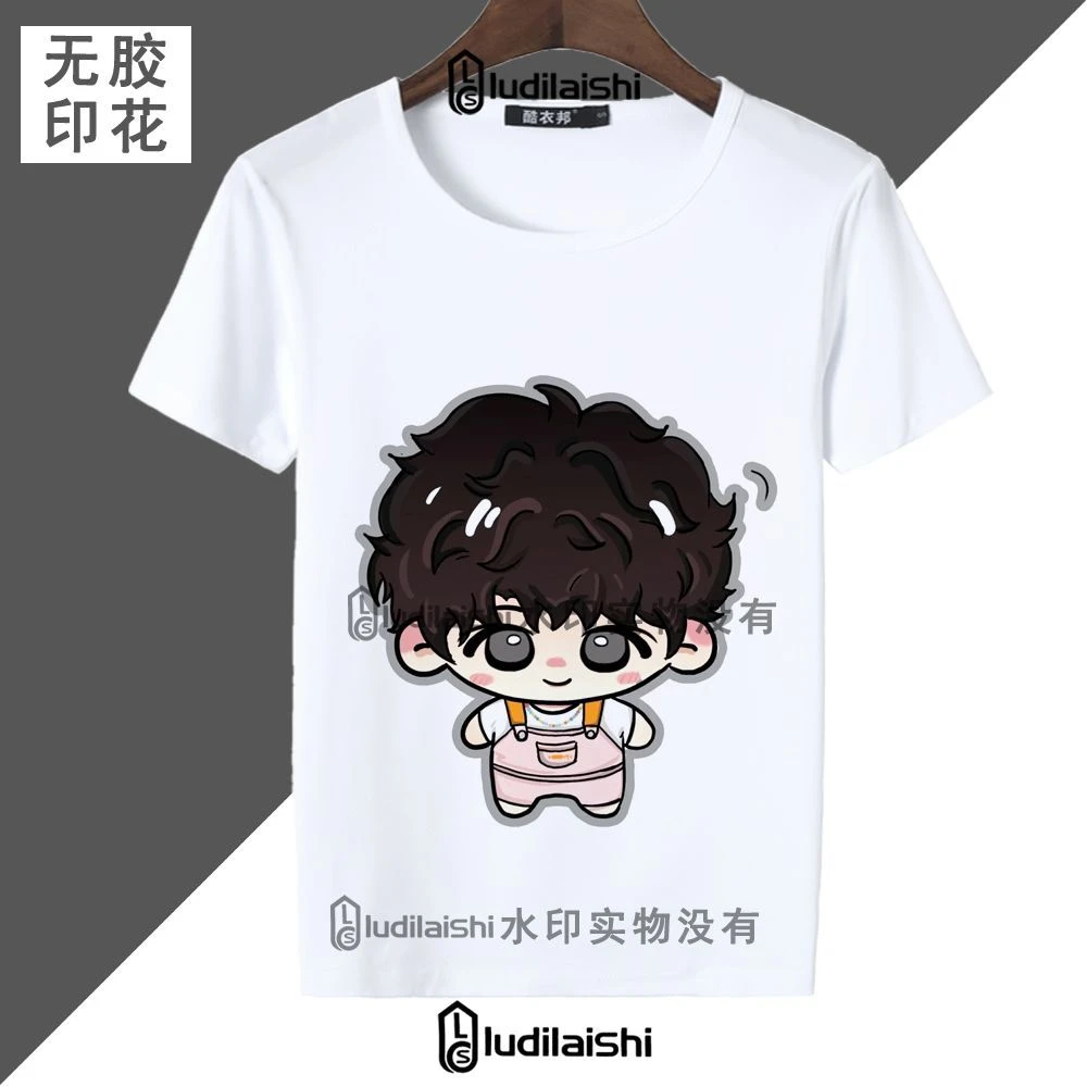 夏季爆款白色圆领短袖T恤何秋事Q版可爱人物画像男女上衣服