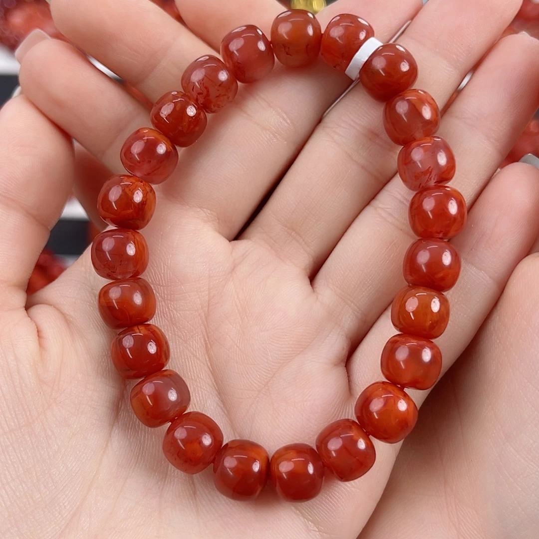 南红玛瑙未镶嵌瓦西牛血红火焰9mm老型手串