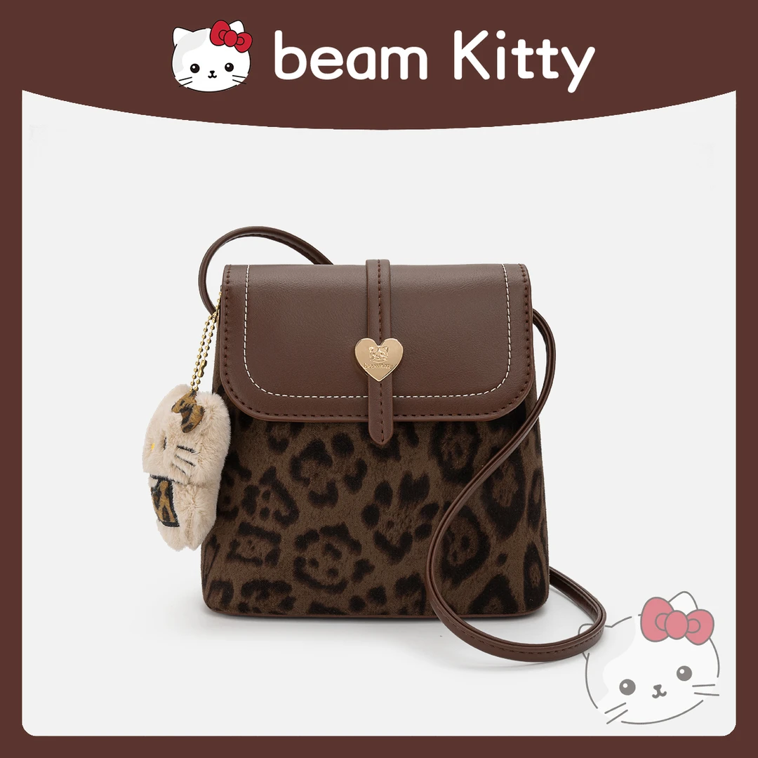 【FU小野猫】beam Kitty/豹纹简约时尚咖啡色水桶包3081-28