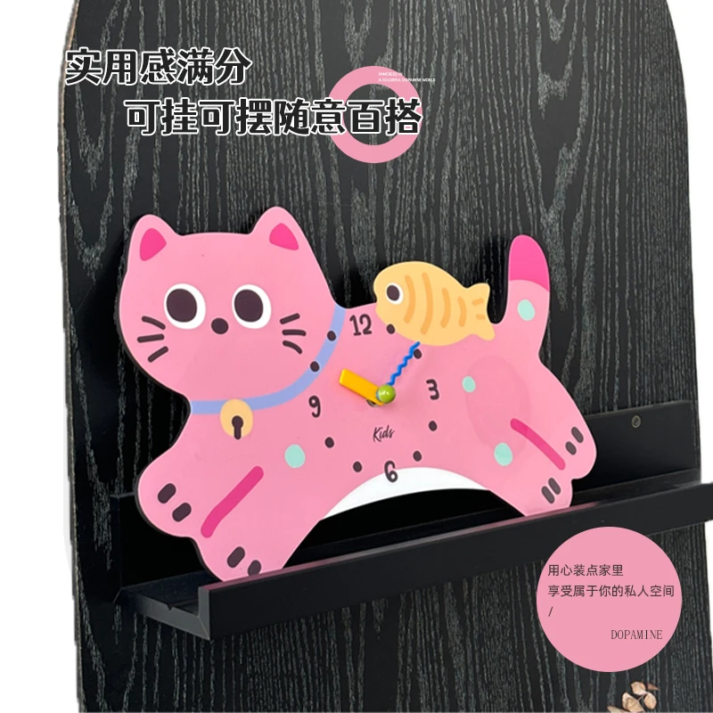 创意卡通多巴胺猫咪挂钟摆件静音准时装饰时钟卧室儿童房挂墙钟表