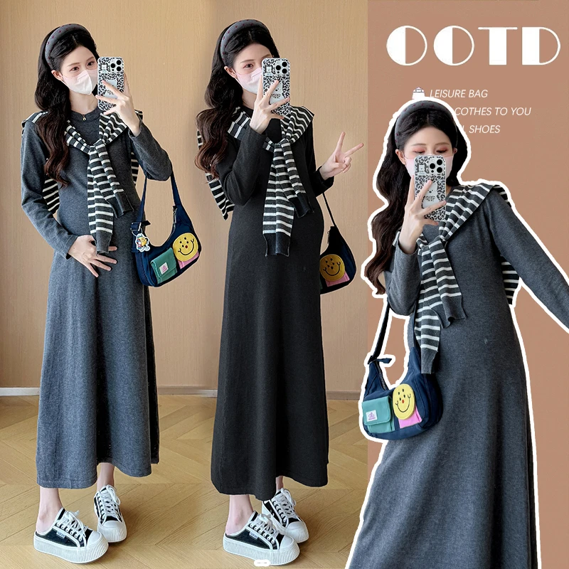 孕妇春装连衣裙2025新款春秋套装时尚显瘦时髦气质长裙春季两件套