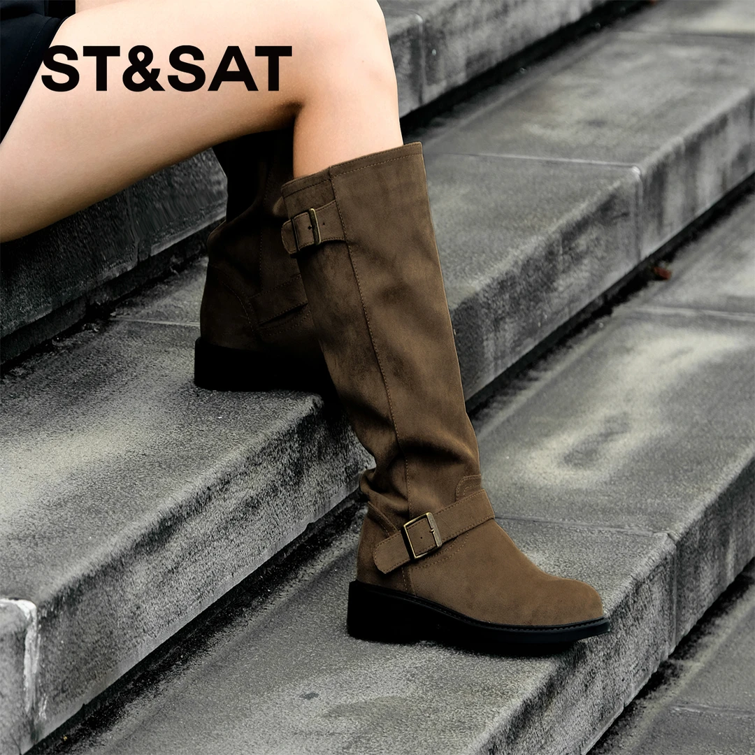 星期六秋季新款时尚百搭流光风气质美拉德靴子潮牌厚底时装靴7B0Q