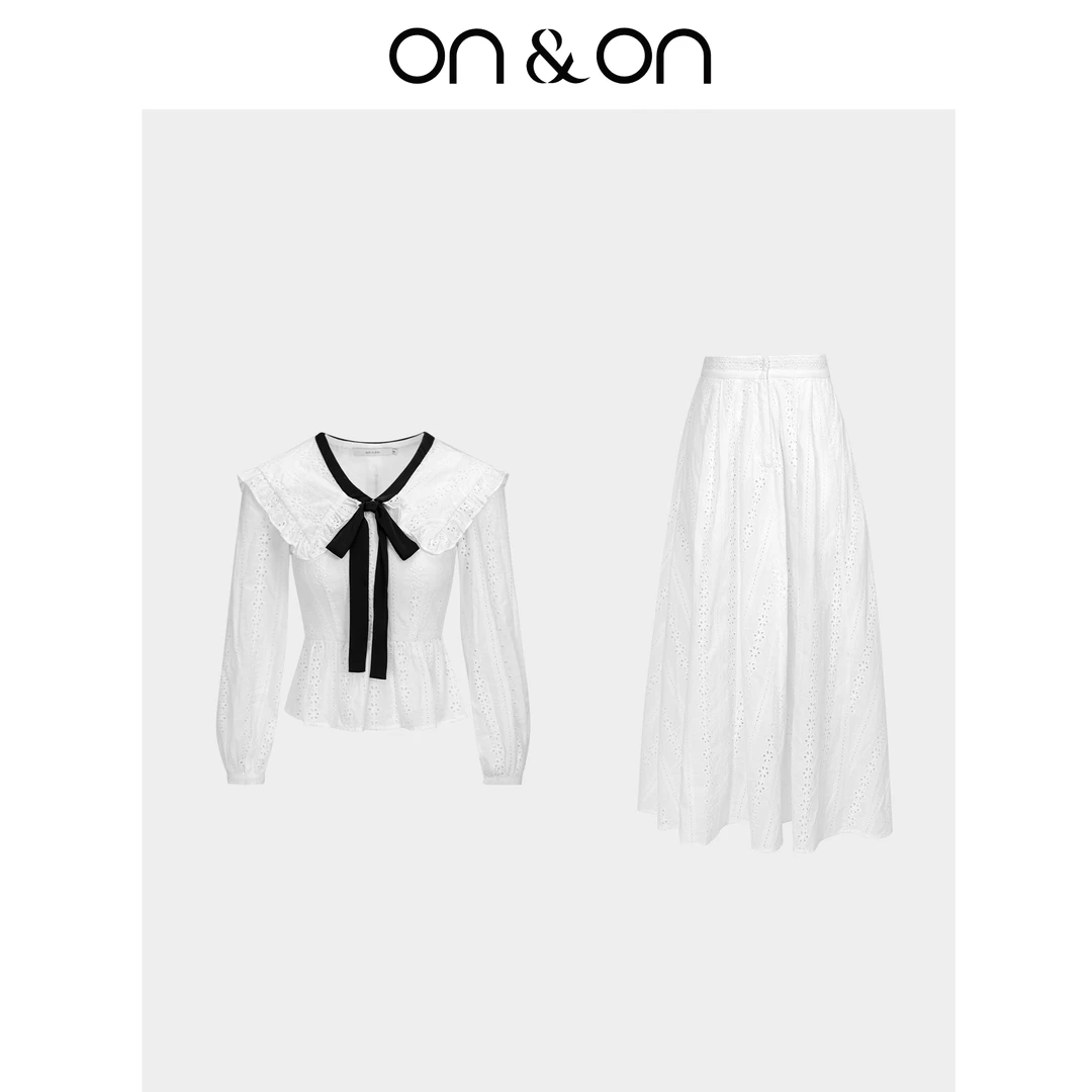 ON&ON/安乃安冬季气质娃娃领木耳边蝴蝶结小衫+半裙N4SA7007106
