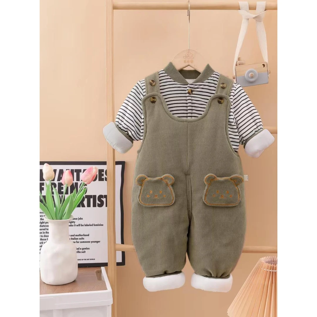 2025新款婴幼儿棉服背带裤两件套男童可开档男女童棉服套装加厚