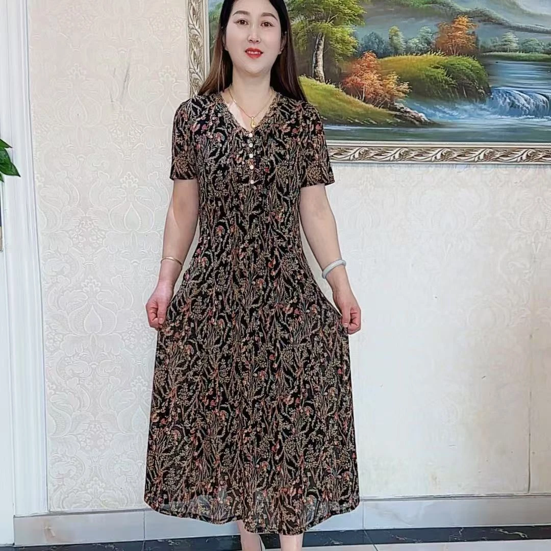 夏季新款812短袖气质减龄妈妈装宽松显瘦收腰连衣裙
